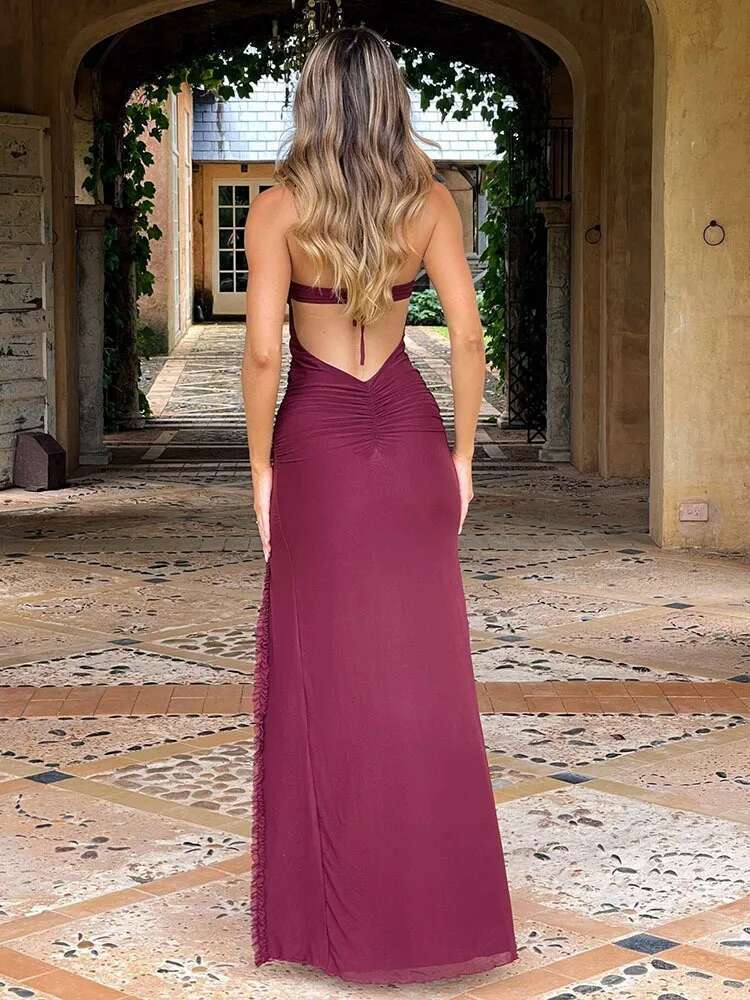 Dongdumaoyi Townlike Print Slim Bodycon Dress Women Spaghetti Strap Spring Summer Backless High Split Sexy Party Dresses