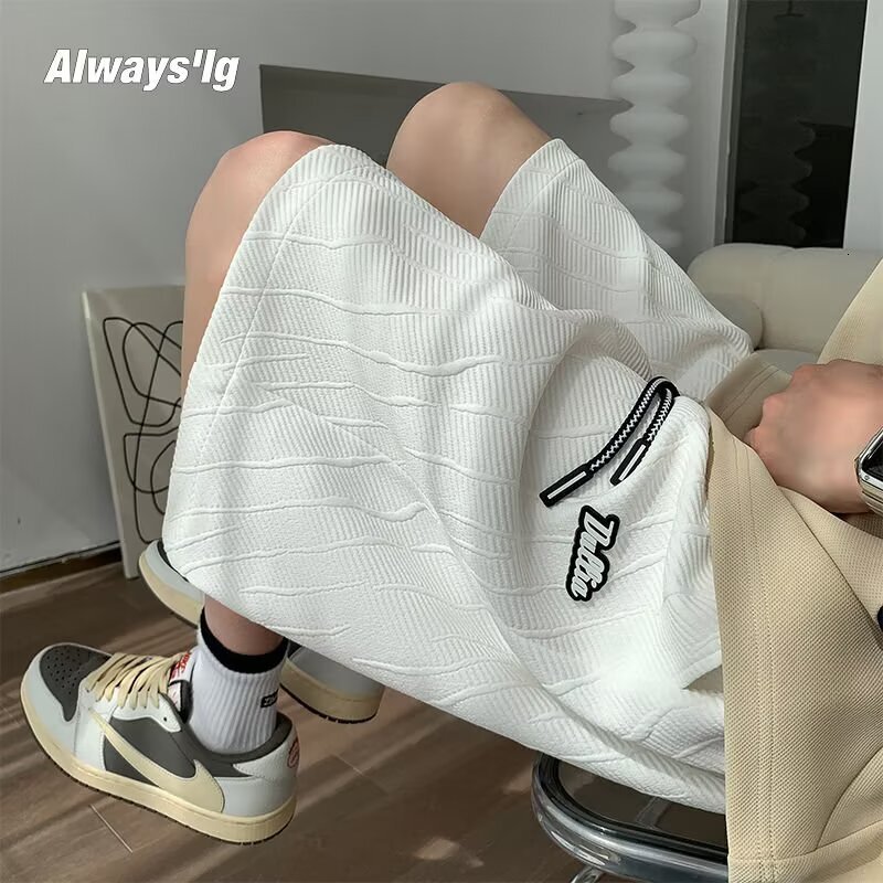 Texture inspired ice silk shorts for men's summer American high street sports pants, loose casual trendy brand five or six inch mid length pants