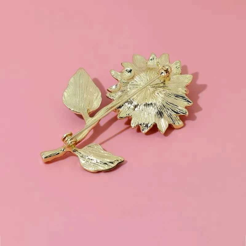 Wulibaby Enamel Sunflower 2 Leaf Brooch Pins For Women Fashion Jewelry 2021New Plant Brooches Gift J251125
