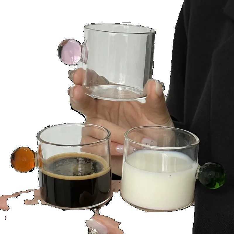 Korean Style Glass Ball Belt with Cute Milk Cup Concentrated Itan Latte Coffee Cup for Extraction Y251125