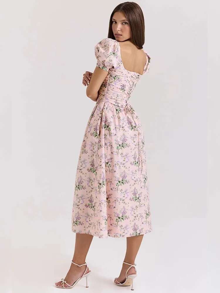 Dongdumaoyi Townlike Elegant Midi Long A Line Dress Women Print Spring Summer Bow Strapless Nightclub Sexy Party Dresses