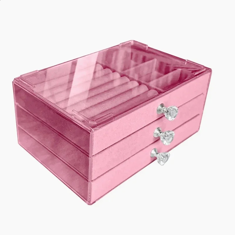 Jewelry Box Organizer Acrylic Velvet with 3 Drawers Stackable Display Earrings Necklace Bracelets Box Holder Case for Women 250424