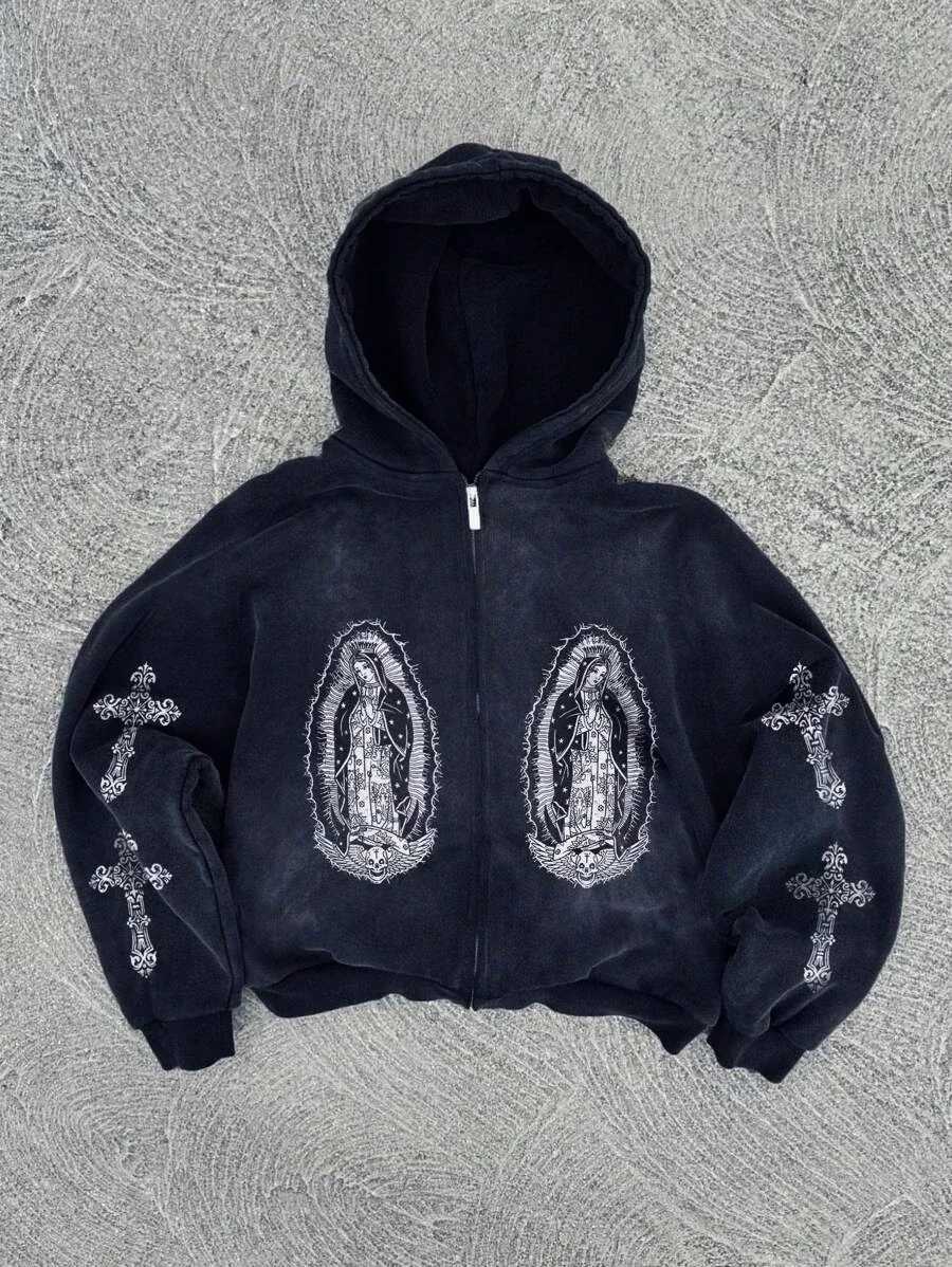 New Trend Hoodie Y2K Personalized Printing Sweatshirt Mens Harajuku Jacket Gothic Zipper Casual Sweatshirt Loose Fashion Hoodie w250425