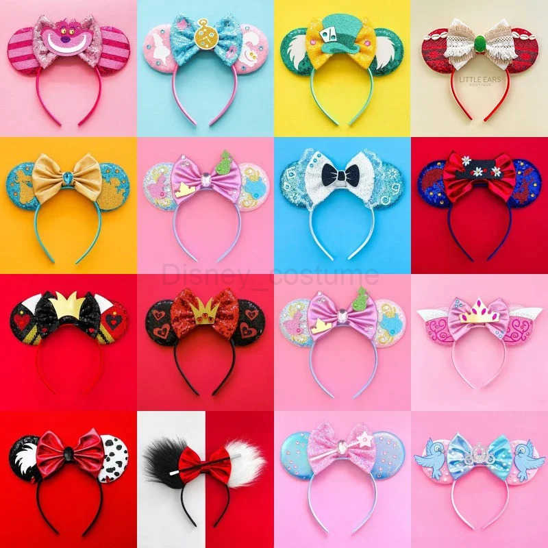 Disney Alices Adventures in Wonderland Disney Ears Cheshire Cat Head with Female Mad Hatter Hair Girl Shining Bow Hair Accessories Childrens Christmas