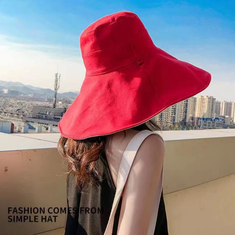 Wide Brim Sun Hat Women Anti-UV Protection Hiking Fisherman Cap Fold Summer Solid Cotton Breathable Beach Bucekt Hat 250424