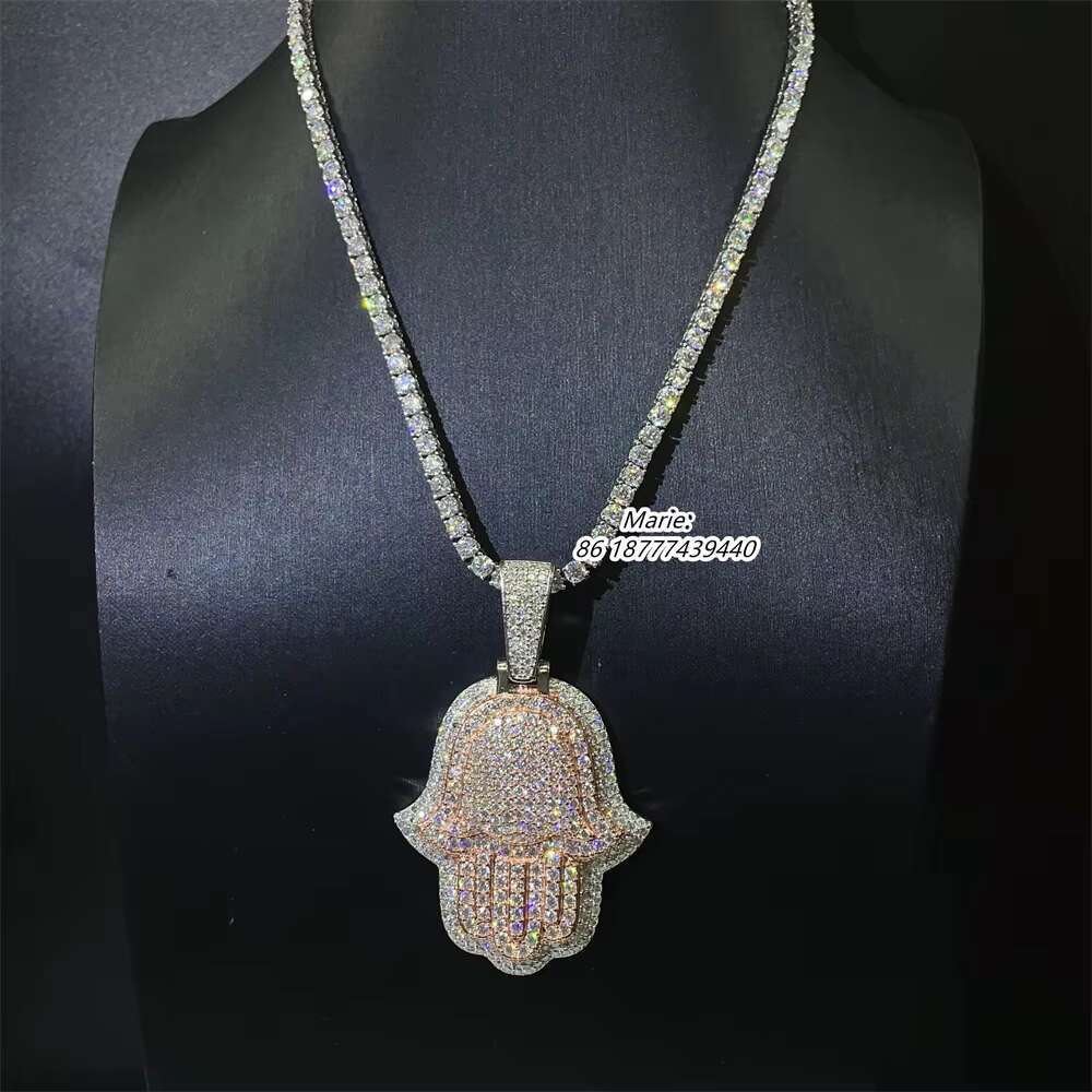 Pass Diamond Selector Jewelry 925 Sterling Silver With Vvs Moissante Hip Hop Pendant Iced Out Hamsa Hand Pendant