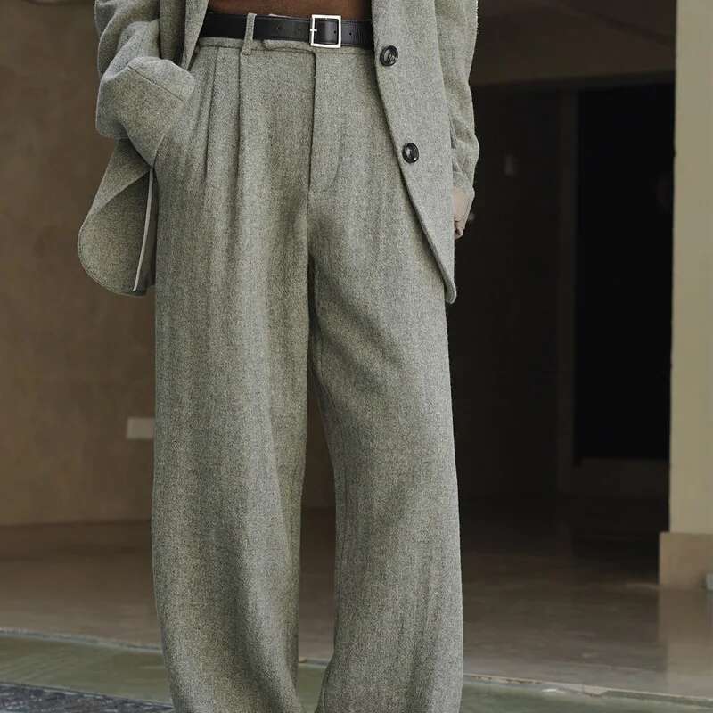Women's High Waist Wide Leg Pants Autumn Winter Wool Casual Solid Color Loose Fit Trousers