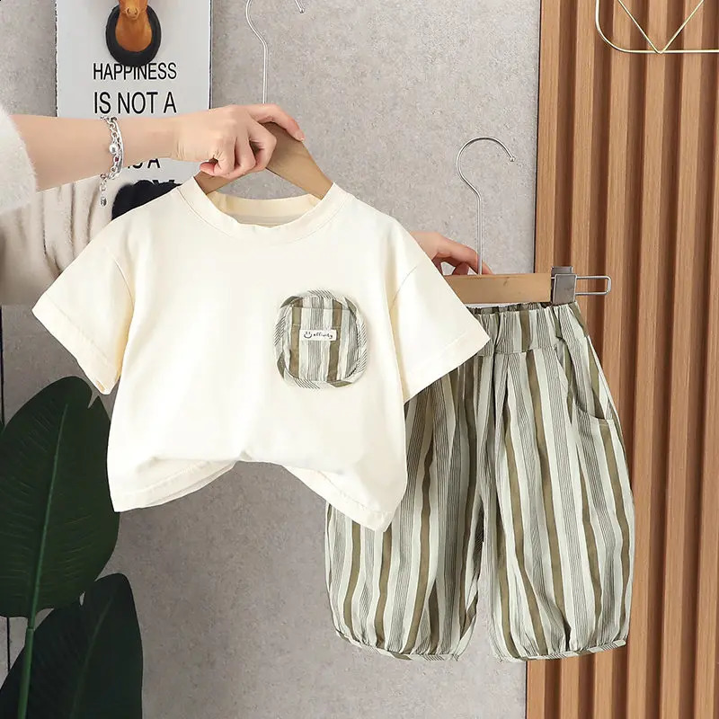 Summer Kids Boy Clothes Children Clothing Suit Tops Short-sleeve T-shirt Pants 2pcs/set Sport Infant Clothing 0-5 Years 250424