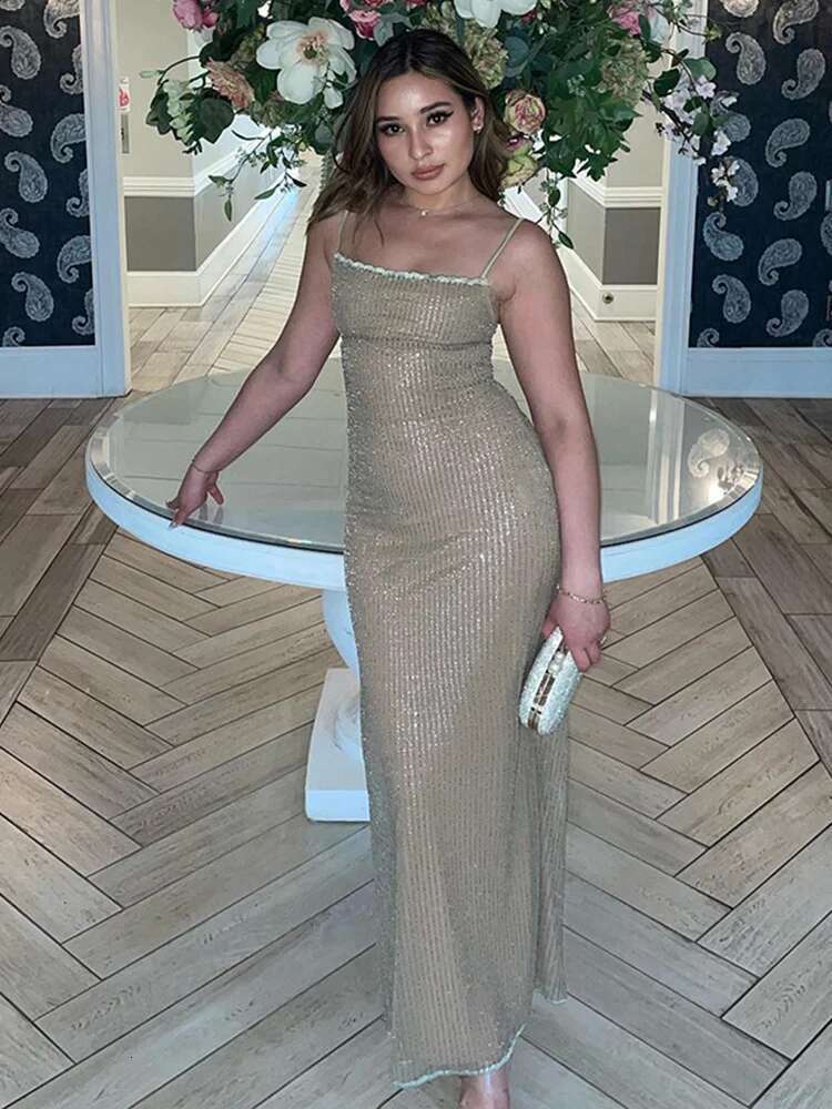 Dongdumaoyi Townlike Nightclub Sequin Sexy Party Dress Spaghetti Strap Summer Slim Bodycon Midi Long Dresses Elegant Vestidos
