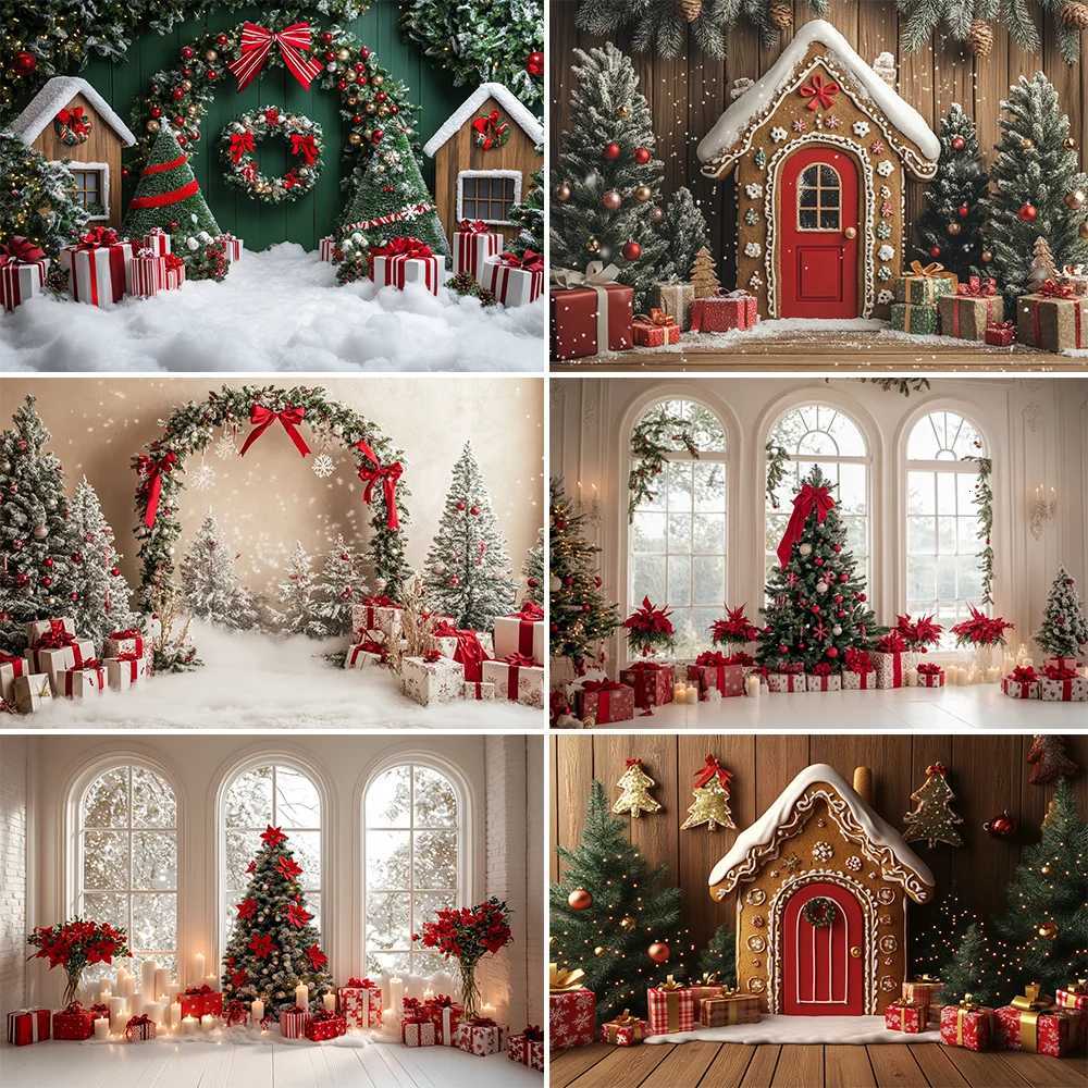 Winter Christmas Photography Background Arch Door Xmas Tree Chic Wall Gift Indoor Decor Banner Kids Portrait Photocall BackdropsM251125