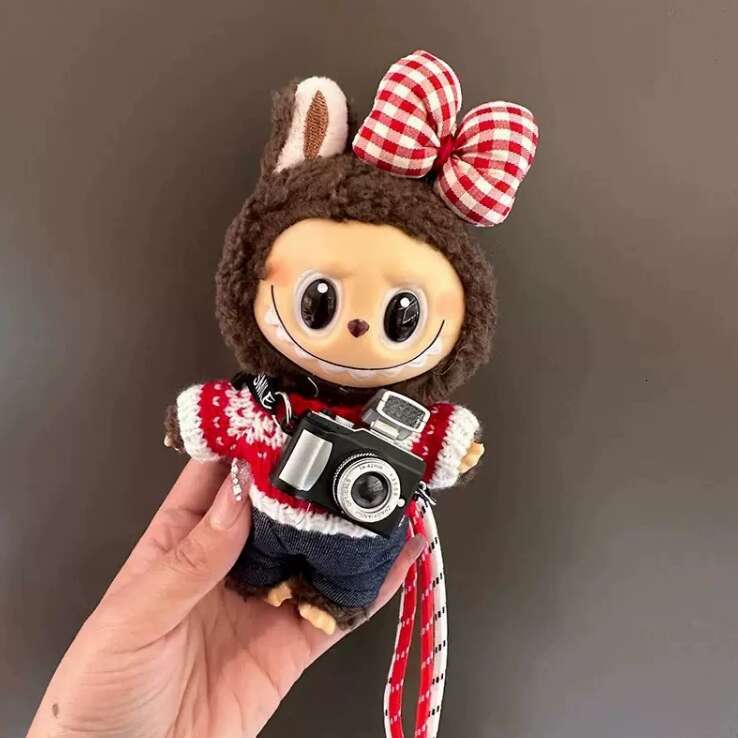 LABUBU Vinyl Plush Doll With Light And Sound Camera Clothes Set In Stock