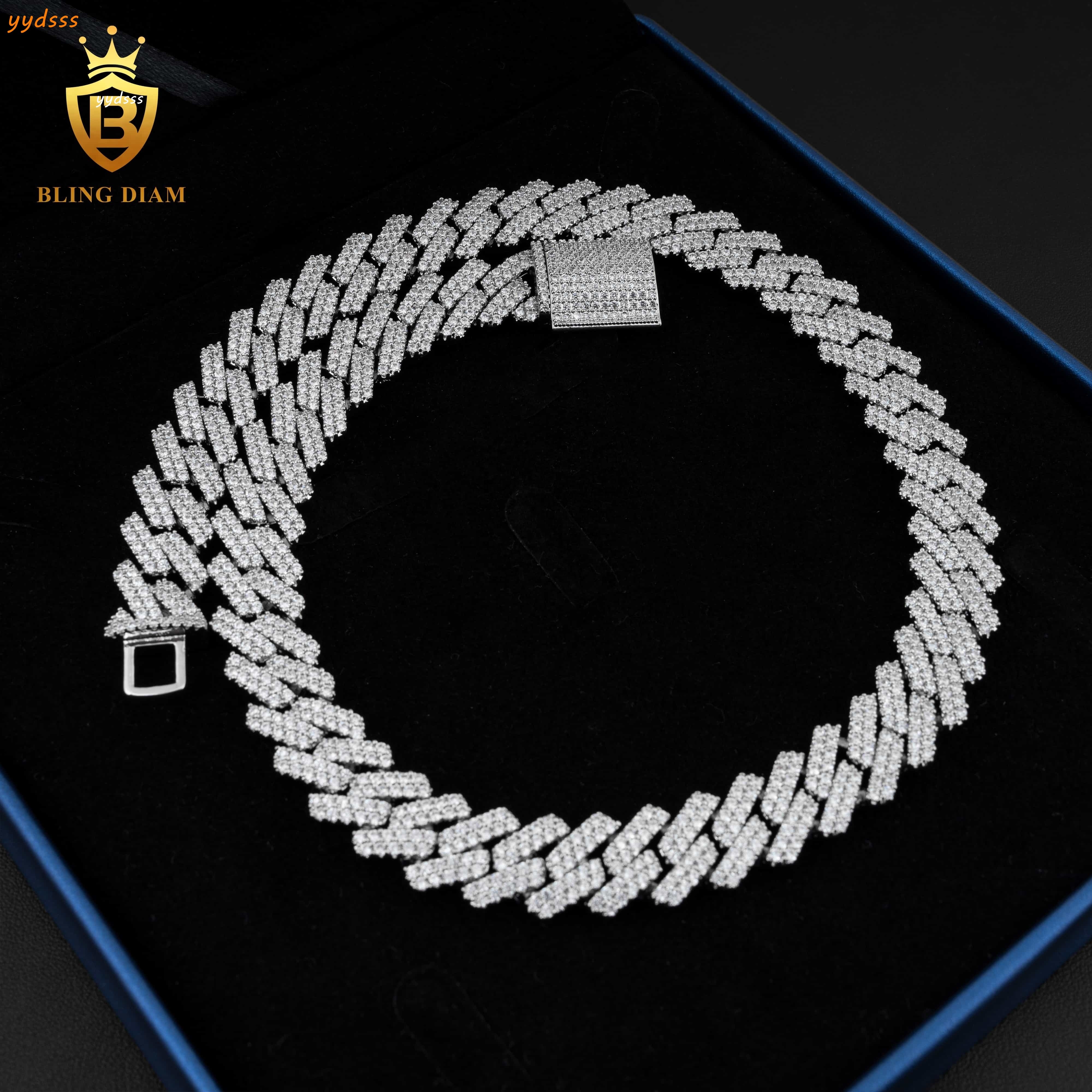 Ready to Ship 10mm Moissanite Cuban Llink Bracelet 925 Silver Classic Moissanite Diamond Cuban Chain Necklace Pass Diamond test