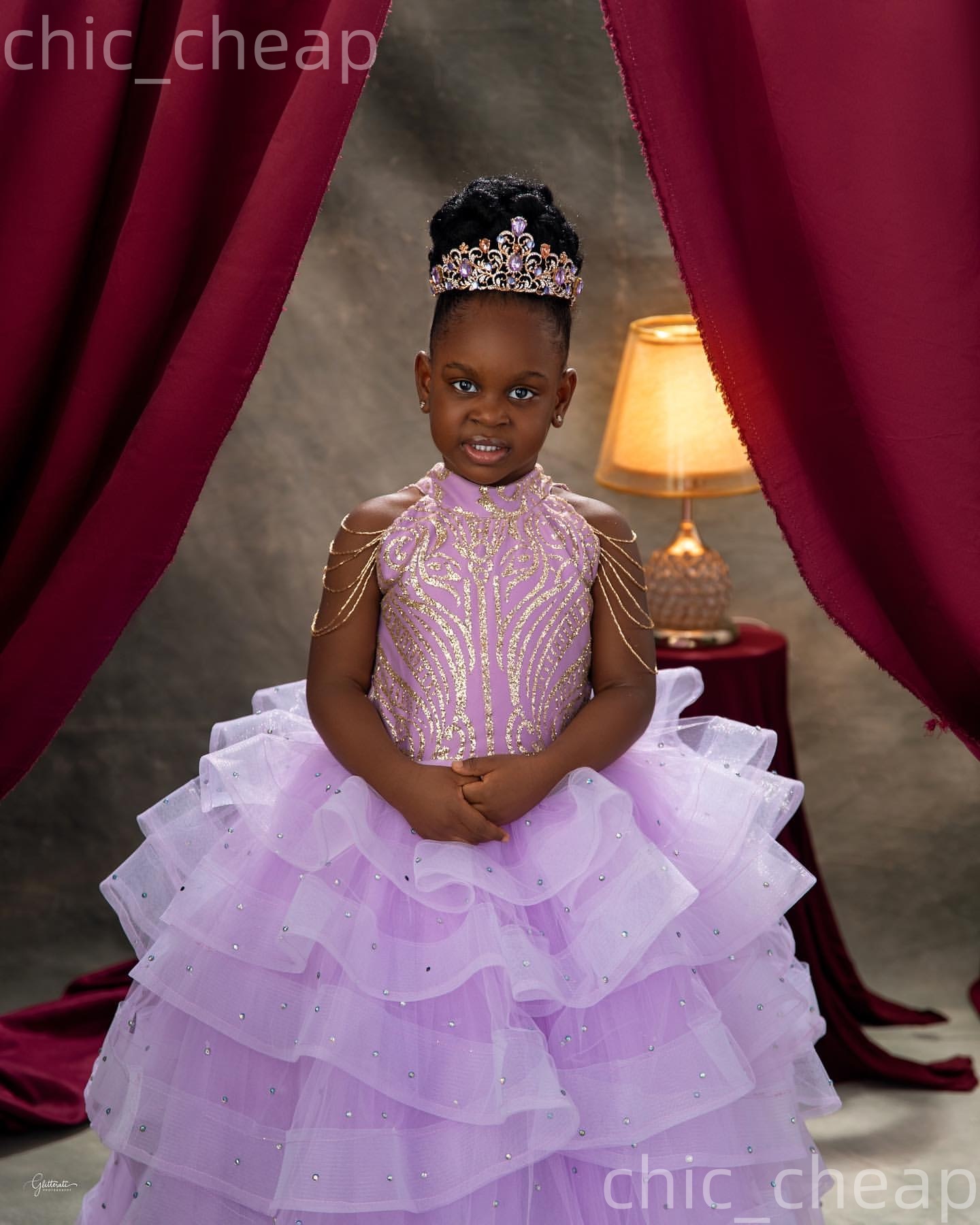 2026 Lilac Ball Gown Flower Girl Dresses Crystals Beadings Tiers Tulle Little Girl Christmas Peageant Birthday Christening Tutu Dress Gowns ZJ4241