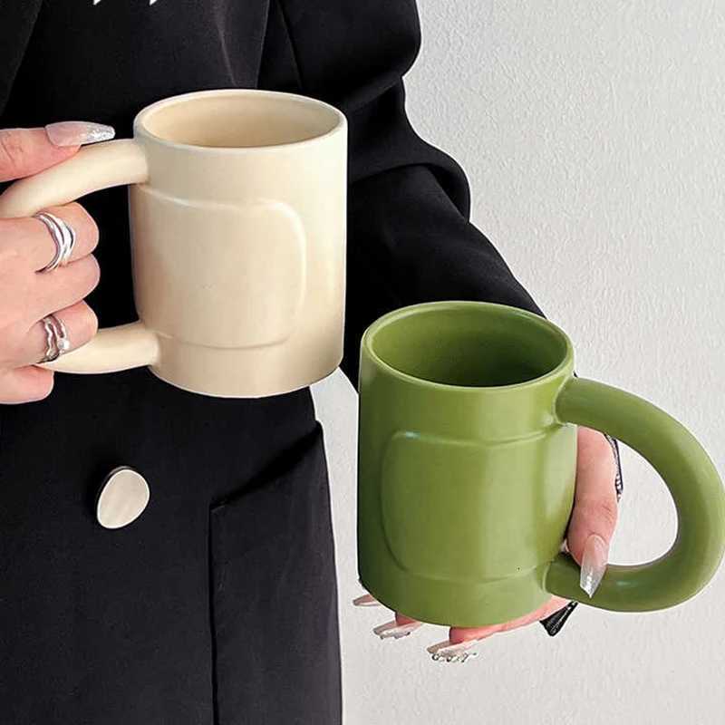 300ml Artistic Solid Color Simple Ceramic Mug Creative Office Design Styling Drinking Cup Female Large Capacity Coffee Milk Mugs Y251125