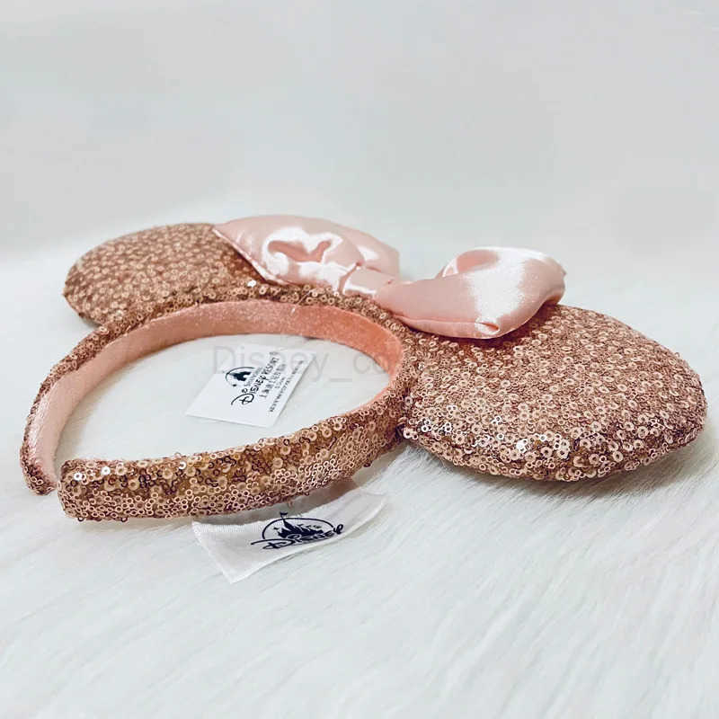 Disney Rose Gold Glitter Adult Headband Mickey PP Cotton Headband Minnie Bow Earrings X250425