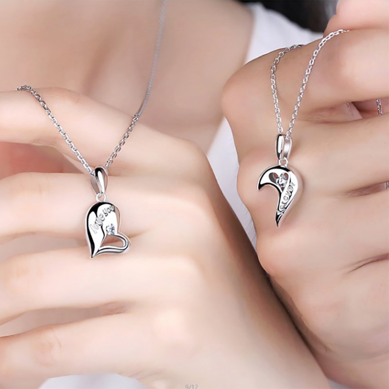 Elegant Couples Jewelry: Heart Shaped Diamonds Embedded Pendants