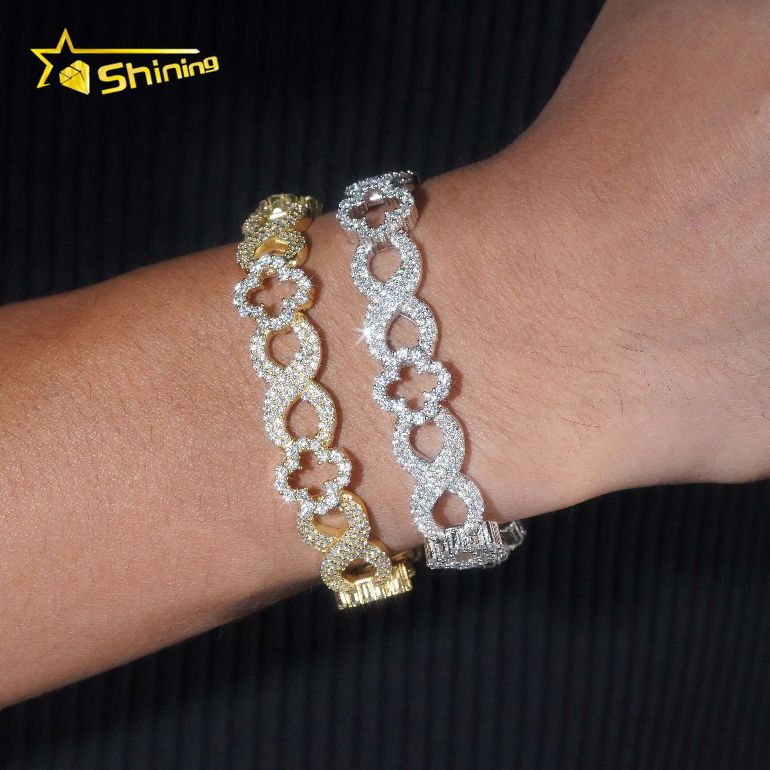 New Arrivals Hip Hop GRA Certificate 11mm 925 Silver Infinity Clover Cuban Mens Moissanite Bracelet