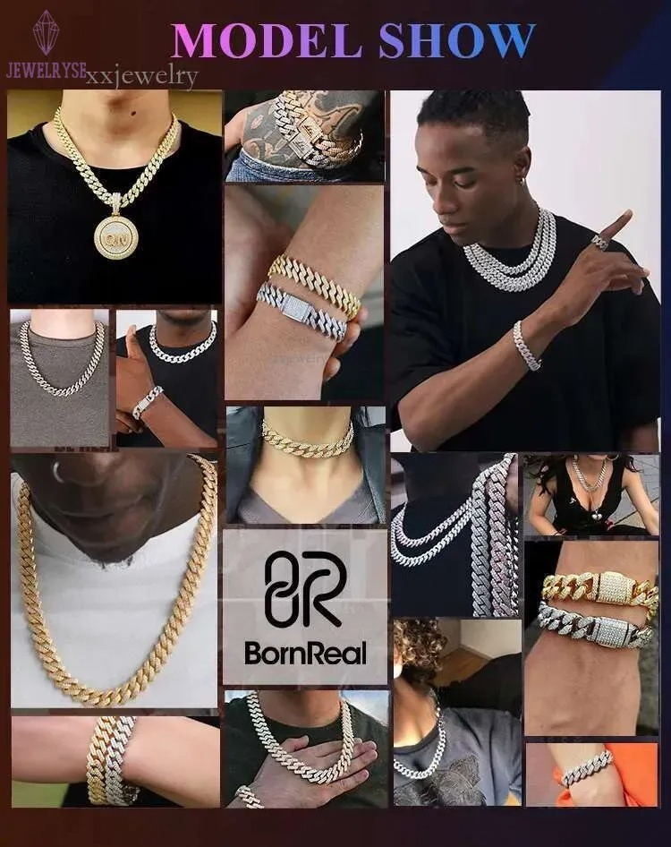 Wholesale 10K 14K Solid Real Gold 8MM Cuban k Chain Bracelet Iced Out Hip Hop Moissanite Necklace Fine Jewelry Men Women