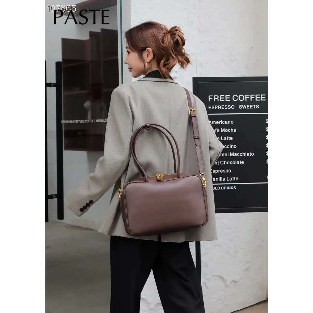 Exquisite Cowskin Long Handle Briefcase Chocolate Brown Leisure Cowhide Leather Women Shoulder Bag High Quality Ladies Handbag