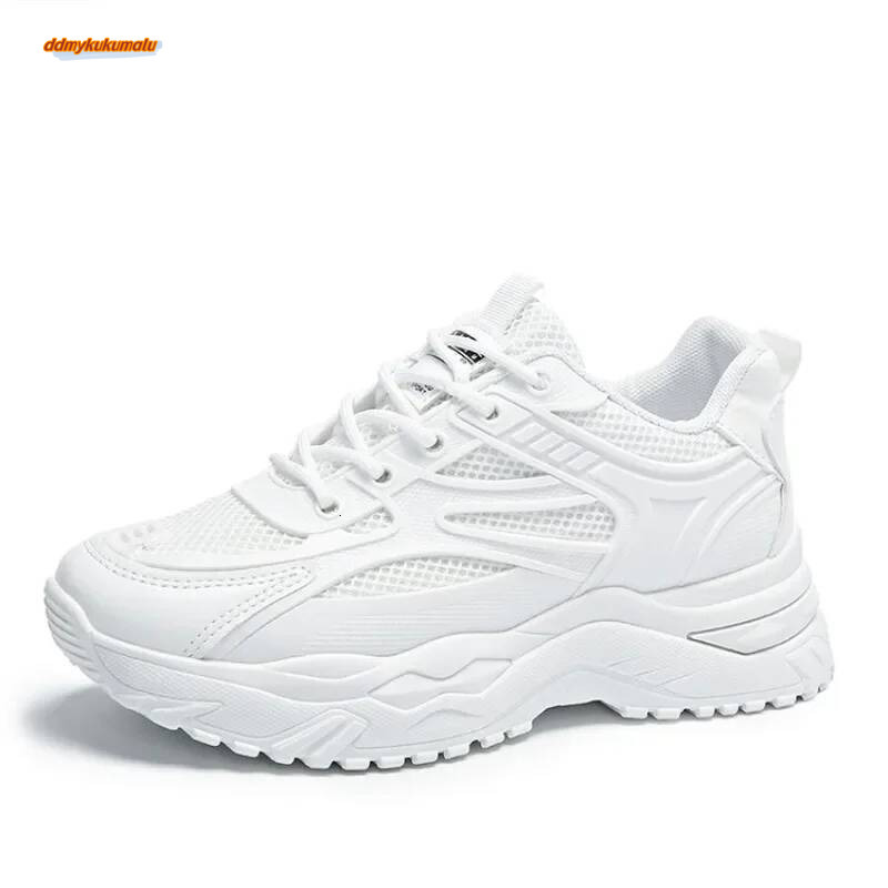 White Women 2024 New Leather Chunky Sneakers Women's Sports Thick Tennis Vulcanized Basket Platform Shoes ddmykukumalu