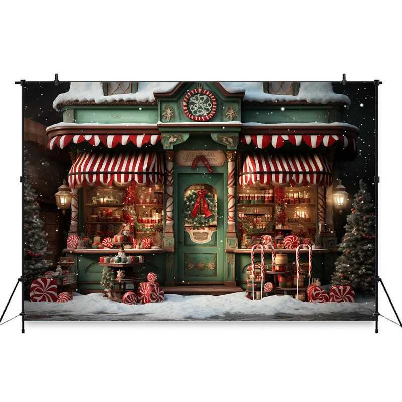 Mocsicka Christmas Shop Background Photography Tree Party Children Winter Snow New Years Candy Store Kids Photo Backdrop StudioM251125