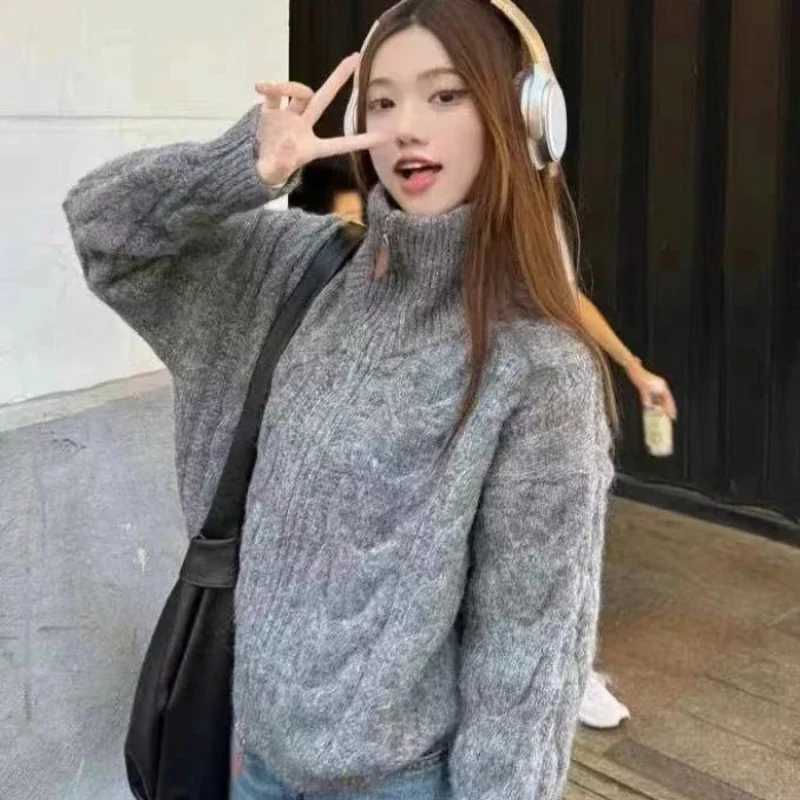 NEW Chic Autumn Winter Womens Long Sleeve Sweater Knit Cardigan with Double Zipper Design Retro Casual Fashion Warm OuterwearT251125