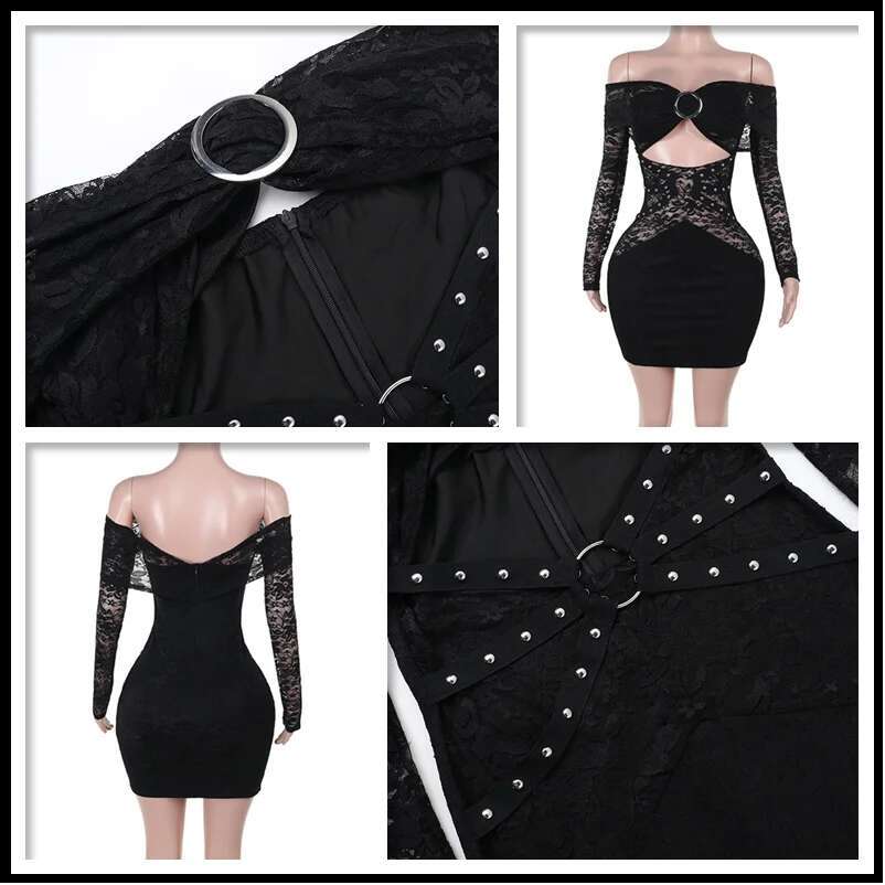 Dongdumaoyi Townlike Hollow Out Lace Sexy Party Dress Women Off Shoulder Mini Autumn Winter Nighclub Slim Bodycon Dresses