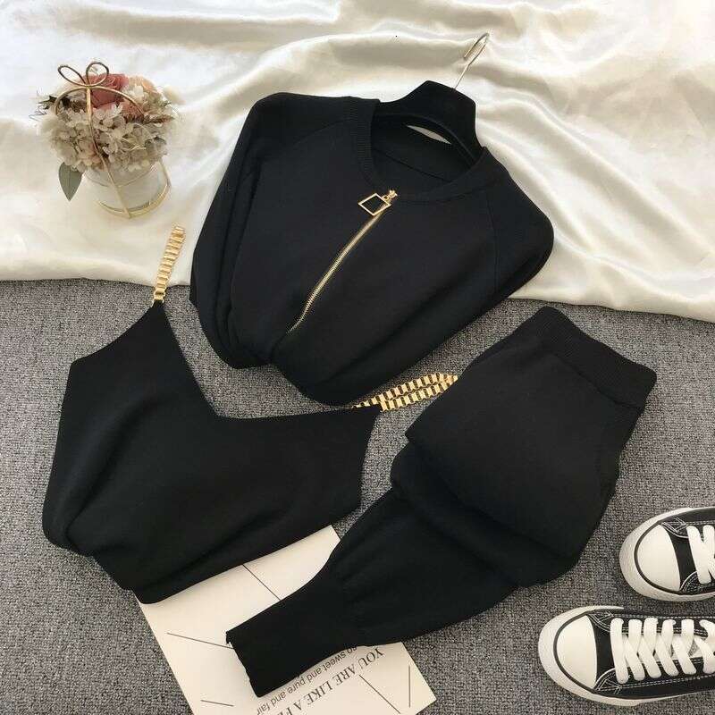 2025 Spring and Autumn New Knitted Set Womens Fashion Casual Cardigan Vest Pants Three Piece Set Business Affairs Temperament New Arrival New Product