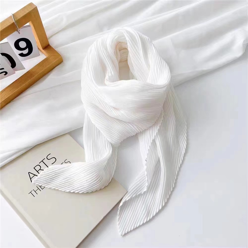 K519 90 pleated solid color cotton and linen small square scarf silk scarf women spring and autumn solid color four seasons light professional scarf d