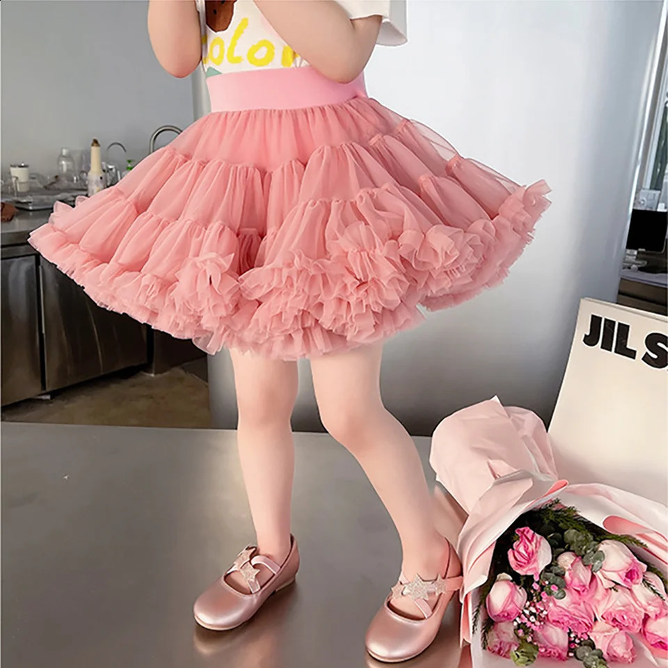Girl Half Leather Summer Folded Mesh Match Solid Color Skiing Princess Fashion Skiing Birthday Party Team Tutu Skiing Women 250424