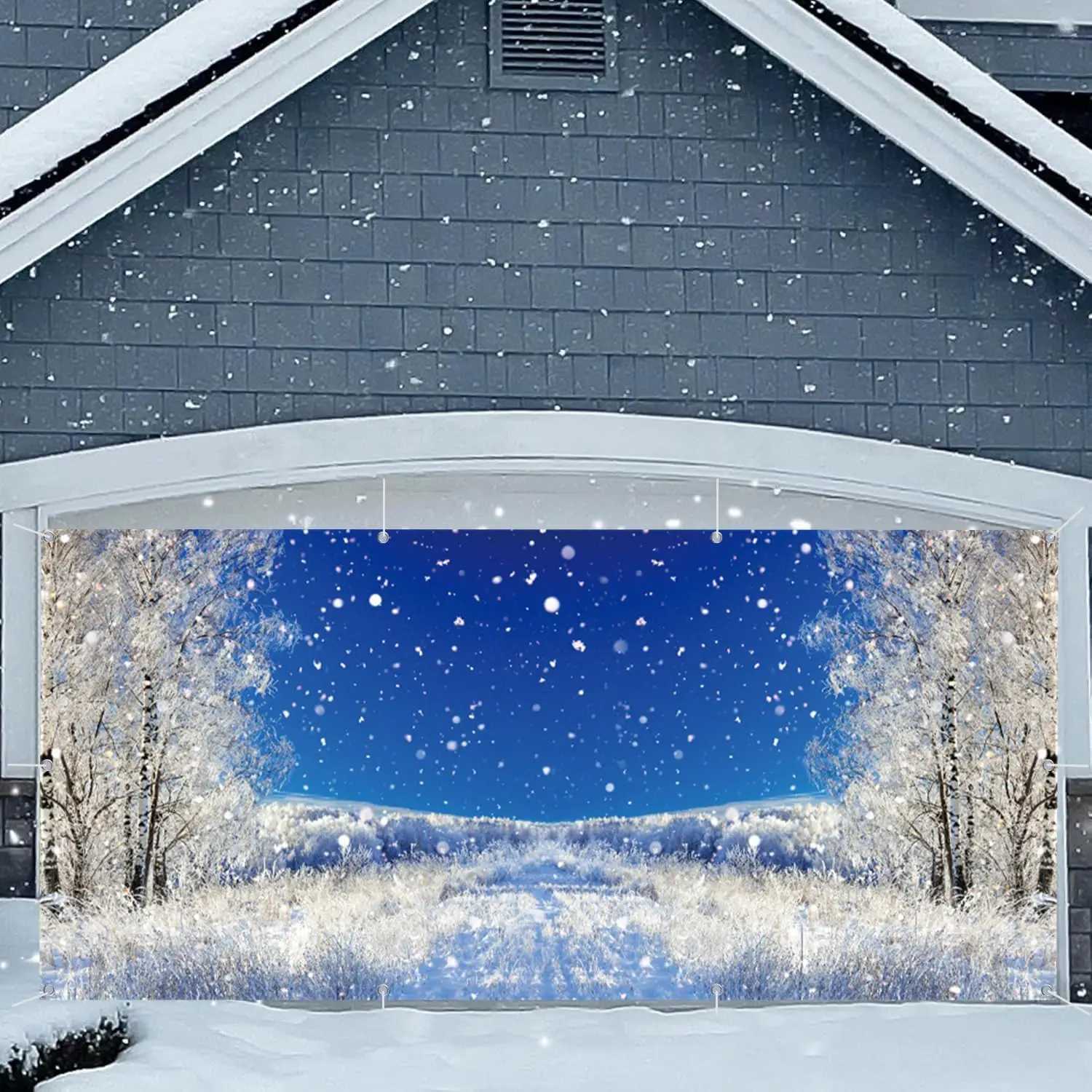Winter Garage Door Decoration Banner Snowy Forest Backdrop Christmas Winter Festival Party Large Hanging Photography BackgroundM251125