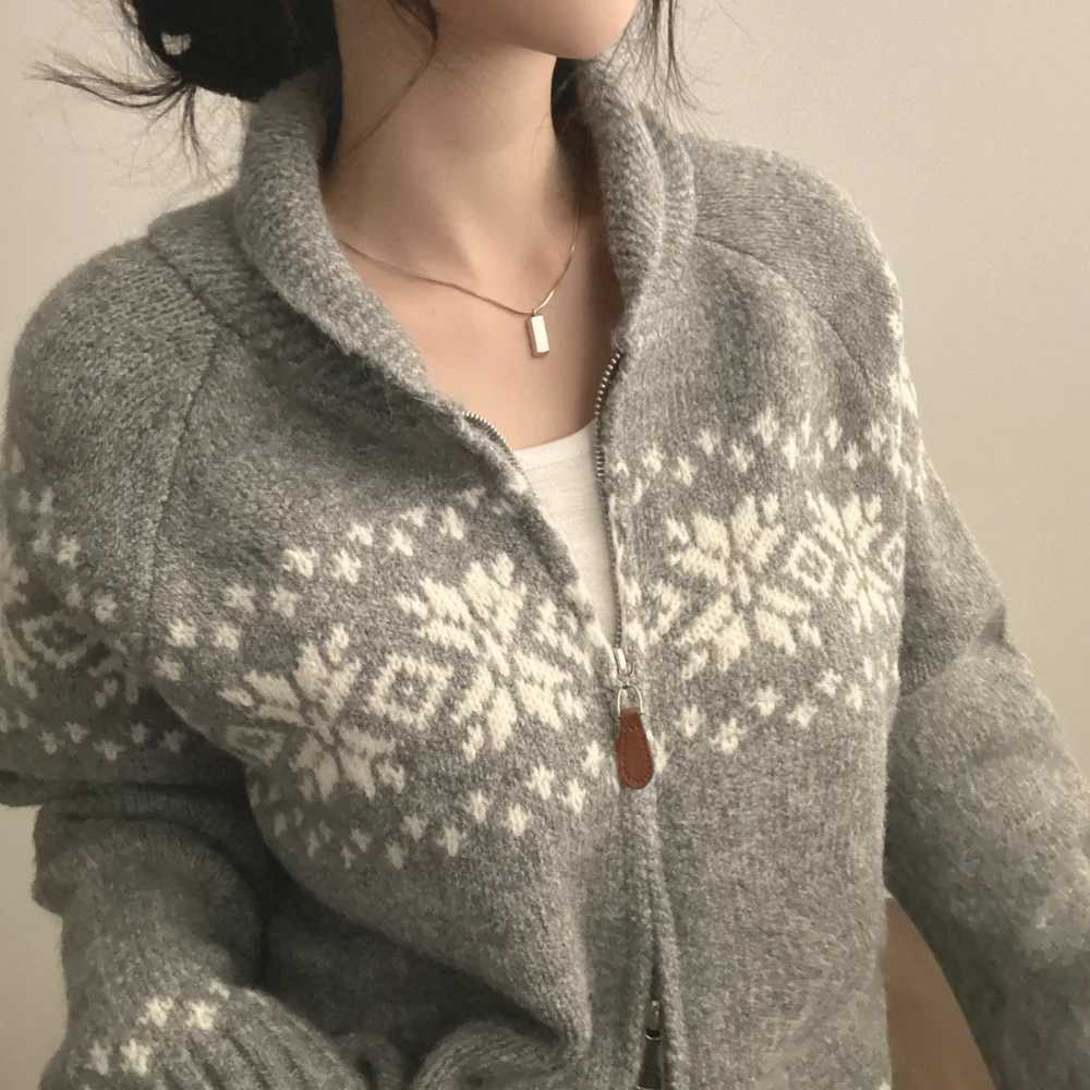 Korean Style Casual Knitted Jacquard Cardigan New Autumn Winter Women Fashion Elegant Long Sleeve Sweater Zipper Lapel JacketT251125