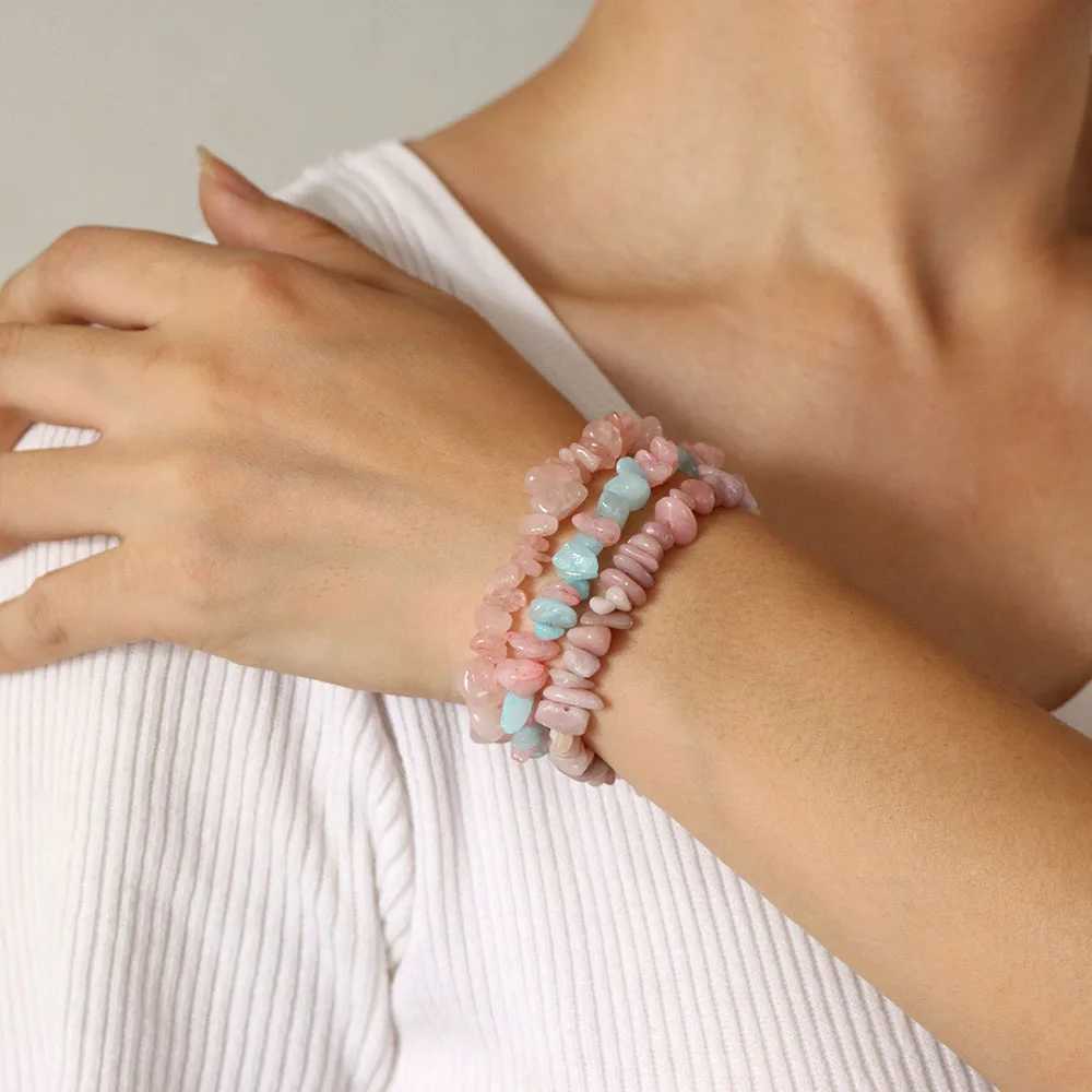 3PCS Natural Chip Stone Bracelet Set Irregular Fluorite Quartzs Stretch Bracelet With Tag Healing Jewelry Gifts For Women Men J251125
