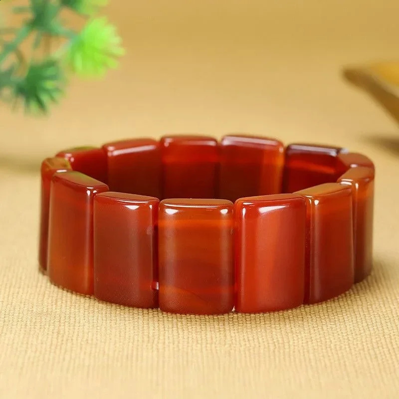 Pure Natural Agate Bracelet Chalcedony Square Bracelet Hand Row Mens and Womens Models 250424