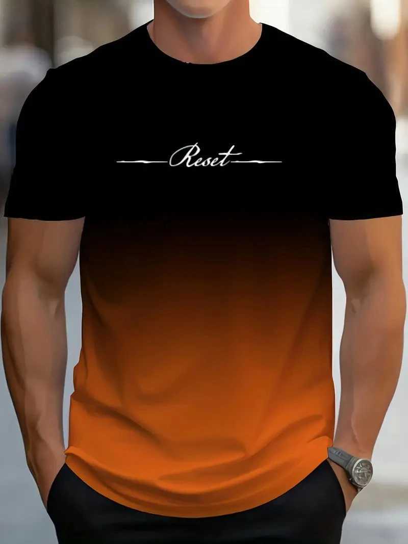 Fashion gradient reset letter graphic T-shirt for summer simple and fashionable mens 3D printed T-shirt loose and breathable sports T-shirt top W25042
