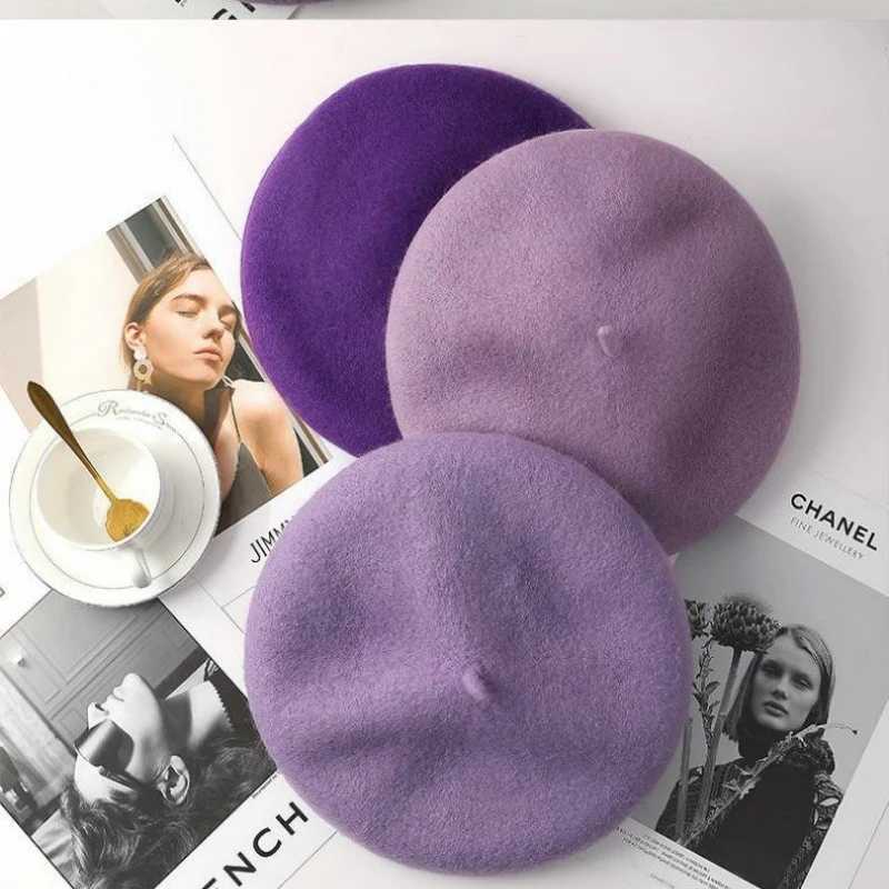 Womens Fashion Violet Beret Women French Stylish Wool Blend Artist Hat Winter Female Warm Soft Painter Hat Ladys Purple Beret J251125