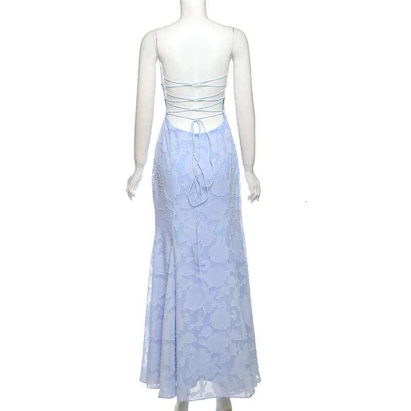 Dongdumaoyi Townlike Elegant Maxi Long Mermaid Dress Women Spaghetti Strap Spring Summer Jacquard Nightclub Sexy Party Dresses