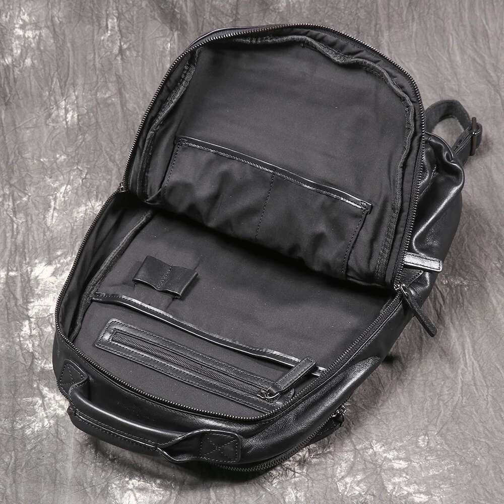 LUOKIR New Leather Men's School Bag With Layered Cowhide Handbag, Large Capacity Computer Bag, Women's Travel Backpack