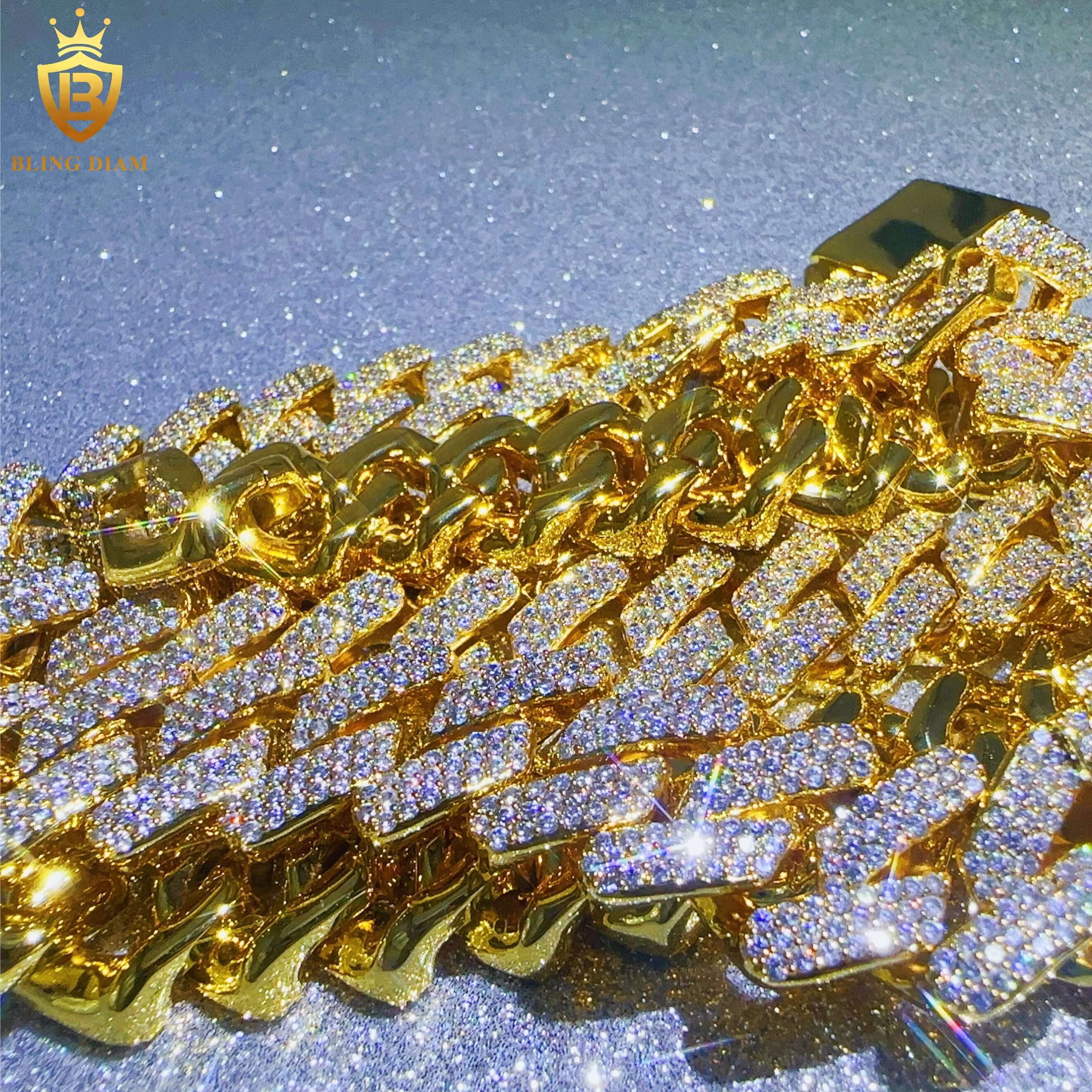 Iced Out Jewelry 19mm Hip Hop Chain 3 Rows 5A+ Moissanite Diamond Mens Necklace Fashion Cuban Link Chain