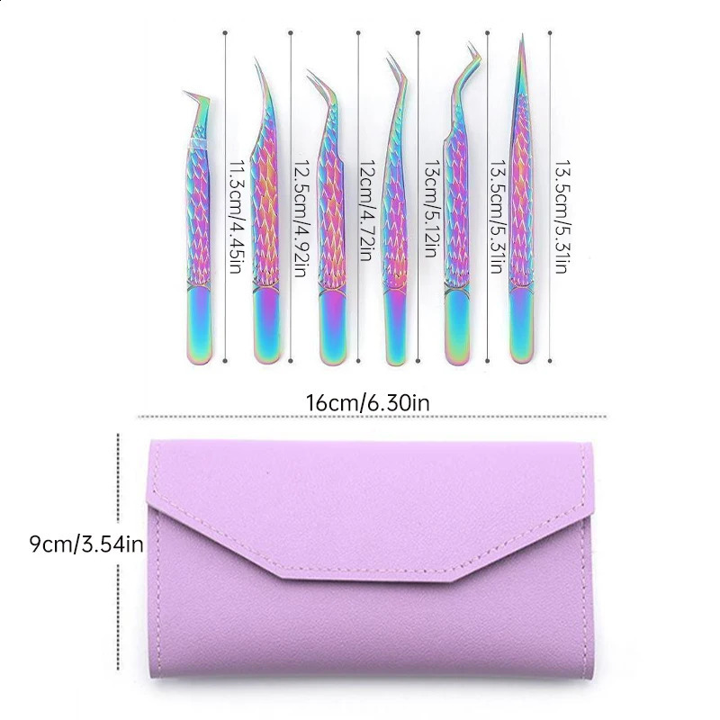 6pcs False Eyelash Tweezers Anti-slip Eyelash Extension Tweezers Stainless Steel Fiber Tip Lashes Precision Tweezer Makeup Tools 250422