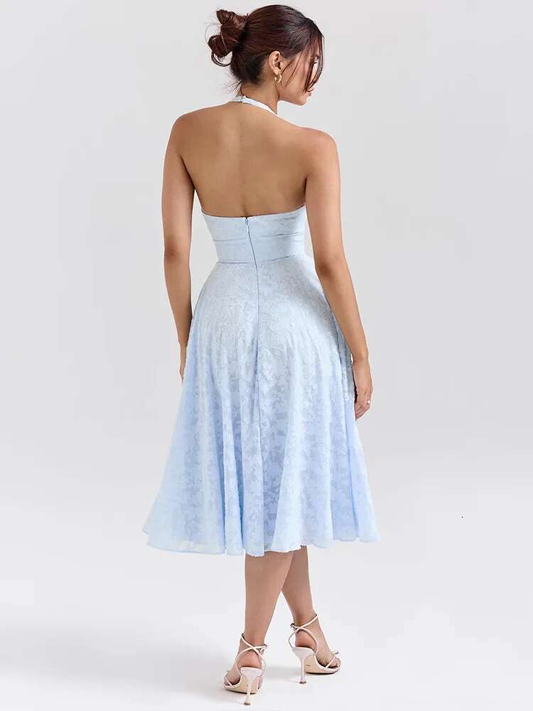 Dongdumaoyi Townlike Floral Waist Wrap A Line Dress Women Halter Summer Backless Sexy Party Elegant Midi Long Dresses
