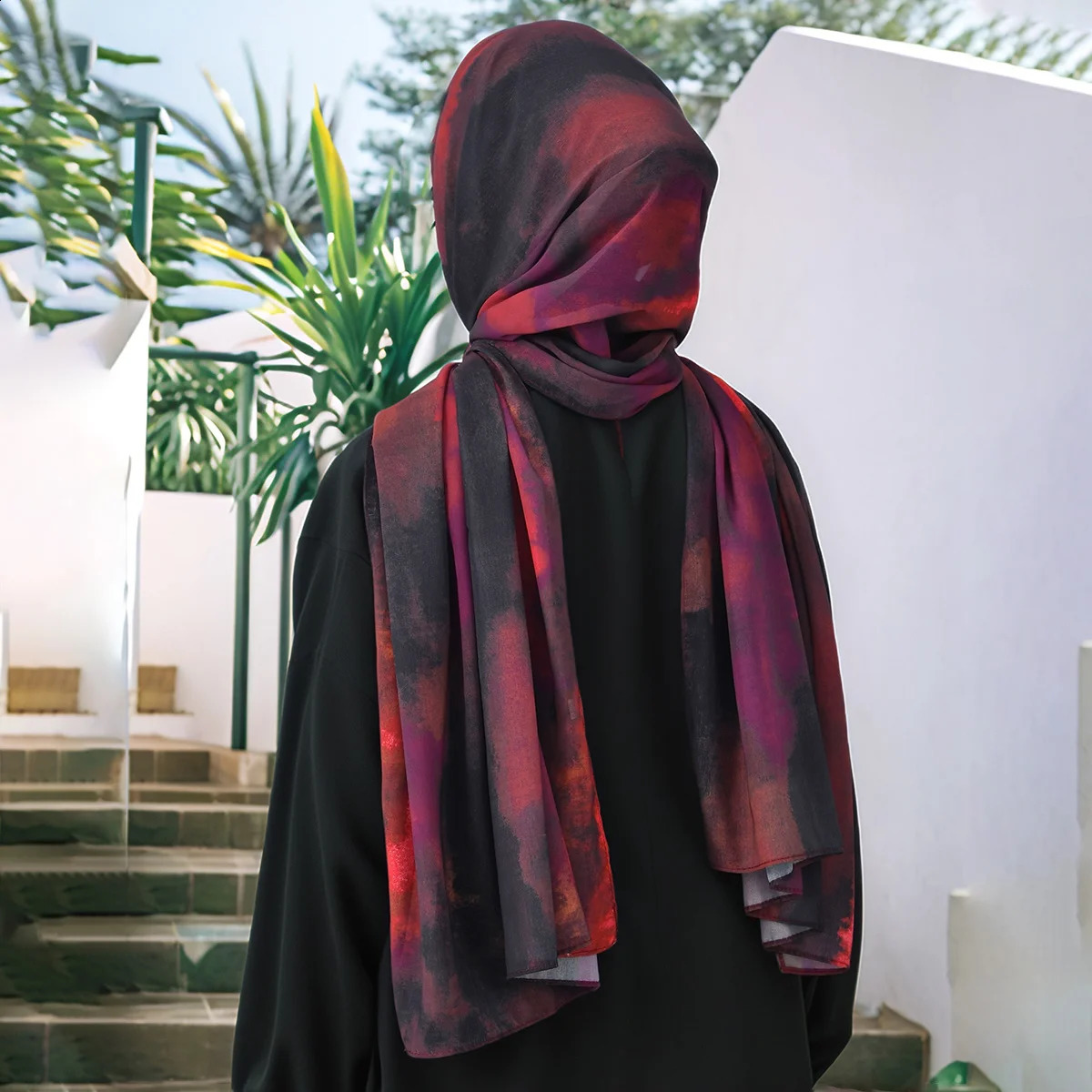Fashion Watercolor Chiffon Scarf Digital Printed Hijab Woman Muslim Hijab Shawls Lady Headscarf Ethnic Turban Bandana 250424