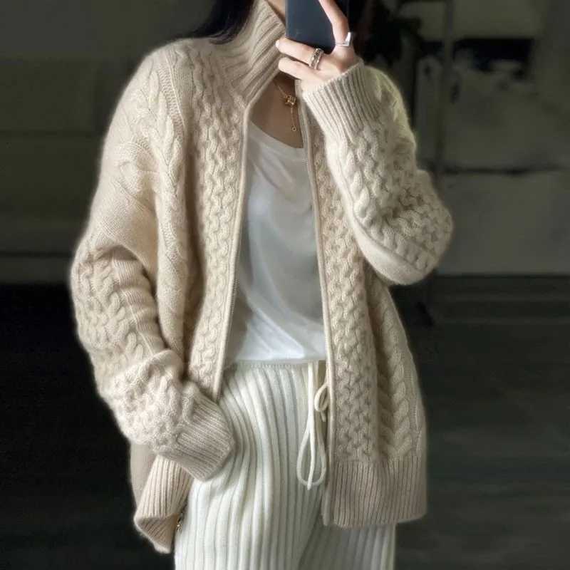 Autumn Winter New Thick Turtleneck Cashmere Knitted Cardigan Women Casual Knit Loose Wool Sweater Larg Size Female Jacket TopsT251125