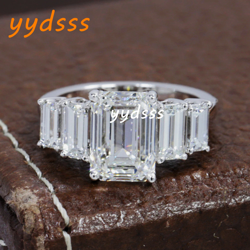Jewelry Real Gold 3.0 Carat Lab Diamond Emerald Cut Womens Engagement Ring 18K 14K 950 Platinum Five Stone IGI Certificate Lab Grown Diamond Ring