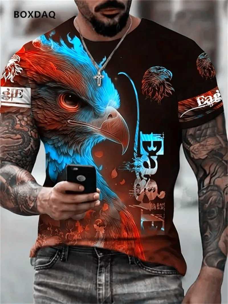 Fashion Eagle Mens T-shirt Loose O-neck Casual Top Short Sleeve 3D Animal Printed Street T-shirt 6XL Large Breathable T-shirt W250425