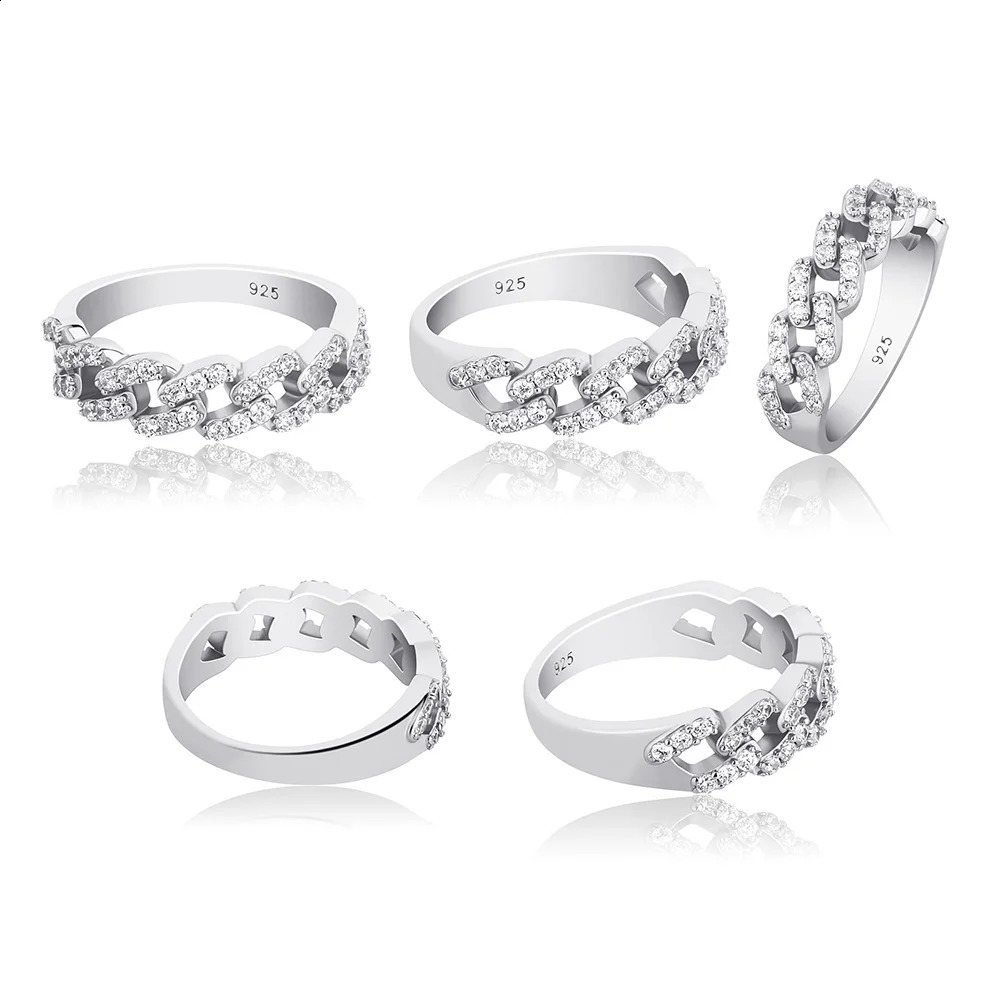TOPGRILLZ Cuban Link Ring 100% 925 Sterling Silver Ring Iced Out Cubic Zirconia Hip Hop Personalized Jewelry For Gift 250425