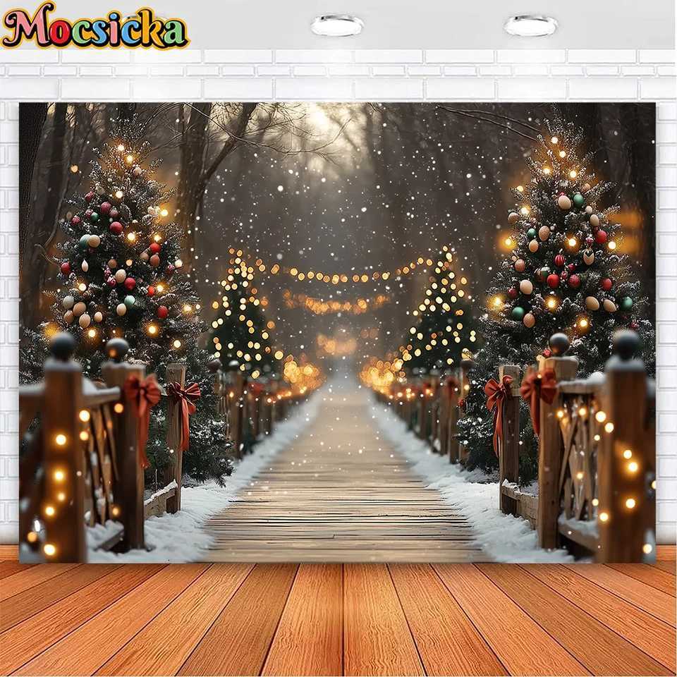 Gold Glitter Christmas Room Background Photography Xmas Tree Retro Brown Wall Gift Backdrop Winter Kid Family Party Photo StudioM251125