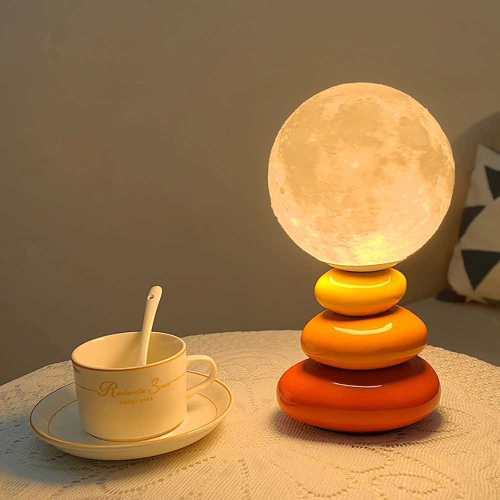 USB touch ceramic base bedside table lamp bedroom warm white night light stacked stone shaped living room atmosphere night lightM251125