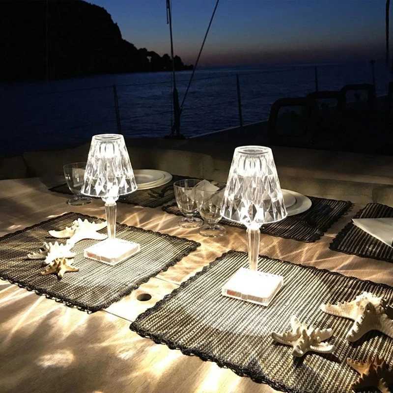 Rechargable/USB Diamond Touch Sensor Crystal Battery Desk Lamp Bar Light Restaurant Acrylic Table Lamp Bedside Night LightM251125