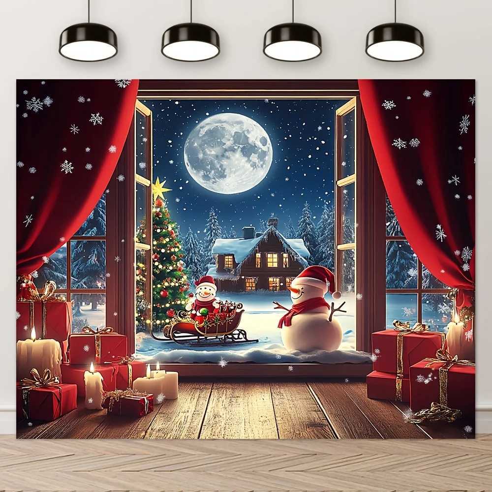 VIKAMA Winter Solstice Christmas Tapestry Snow Scene Window View Living Room Backdrop Wall Hanging Decor Room DecorationM251125